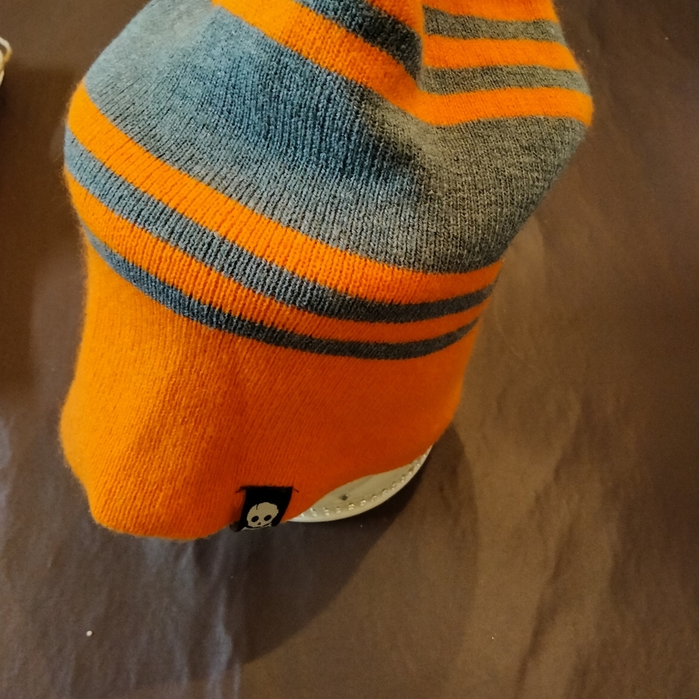 Orange and Gray Striped Beanie